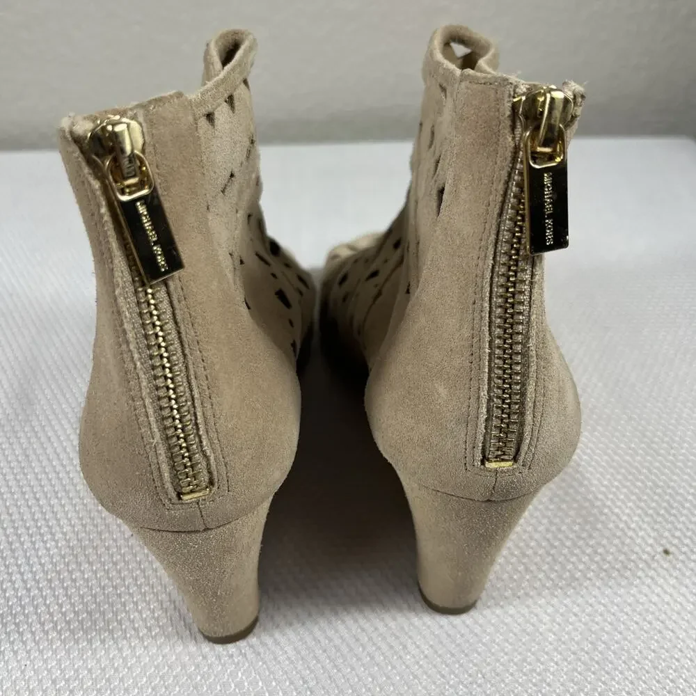 Michael Kors Uma Laser-Cut Suede Wedge Bootie Sandals Peep‎ Toe Sz 8M / 38
